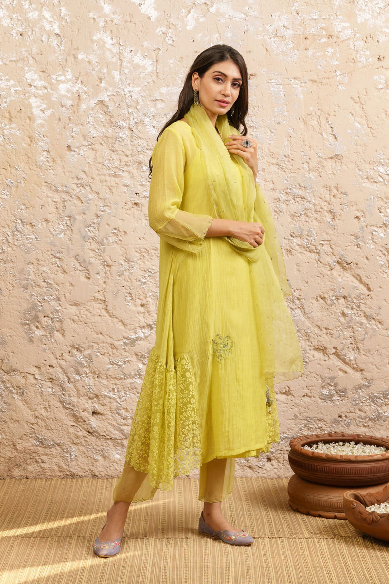 Limegreen Kurta With Pants (Without Dupatta) - Naaz By Noor