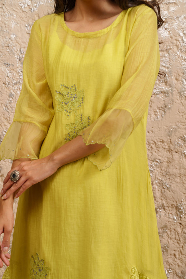 Limegreen Kurta With Pants (Without Dupatta) - Naaz By Noor