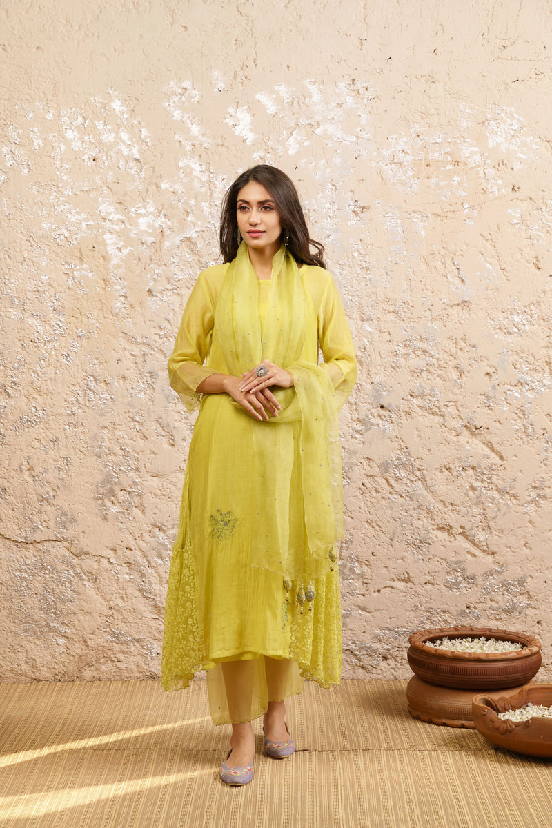 Limegreen Kurta With Pants (Without Dupatta) - Naaz By Noor