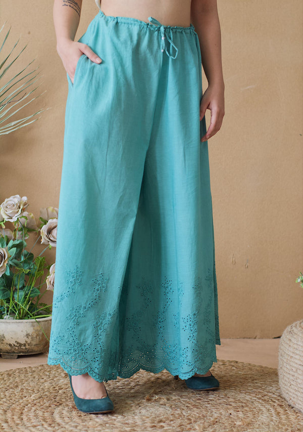 POPPY BLUE SCHIFFLI PLAZZO - Naaz By Noor