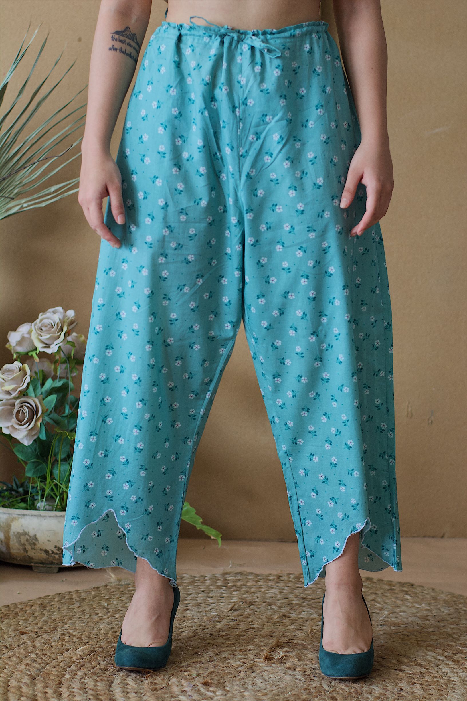 BLUE POPPY PRINTED PANTS - Naaz By Noor