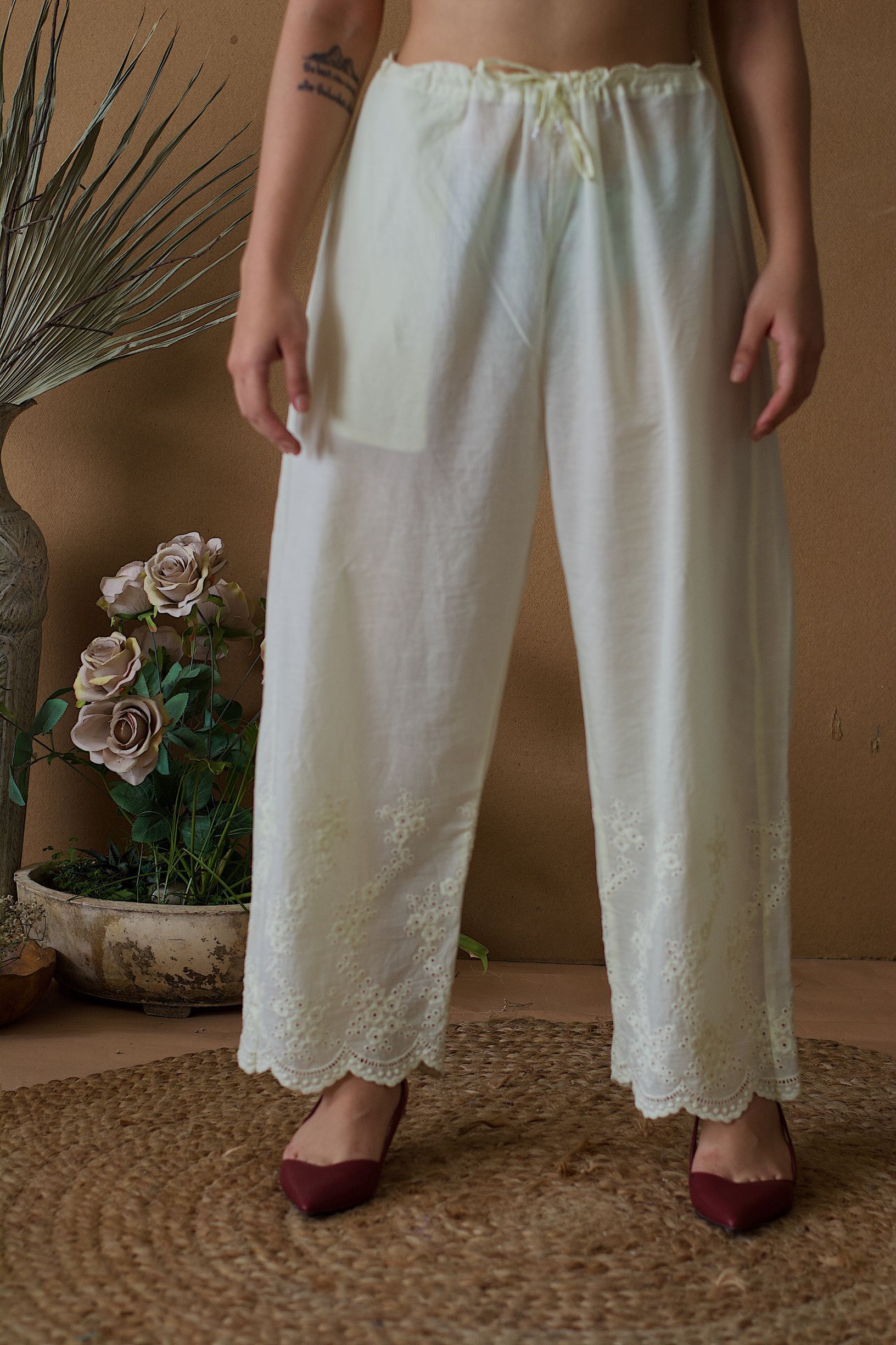 IVORY SCHIFFLI PANTS - Naaz By Noor