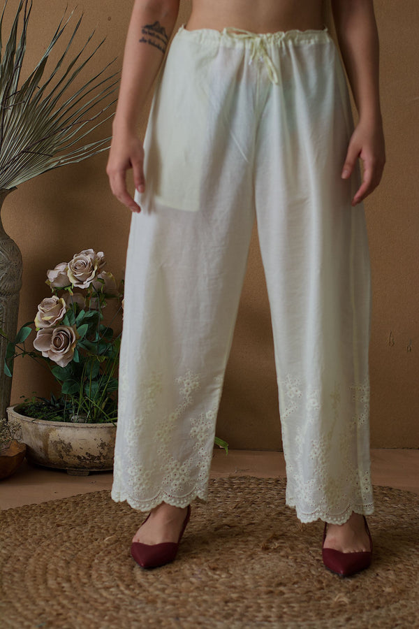 IVORY SCHIFFLI PANTS - Naaz By Noor