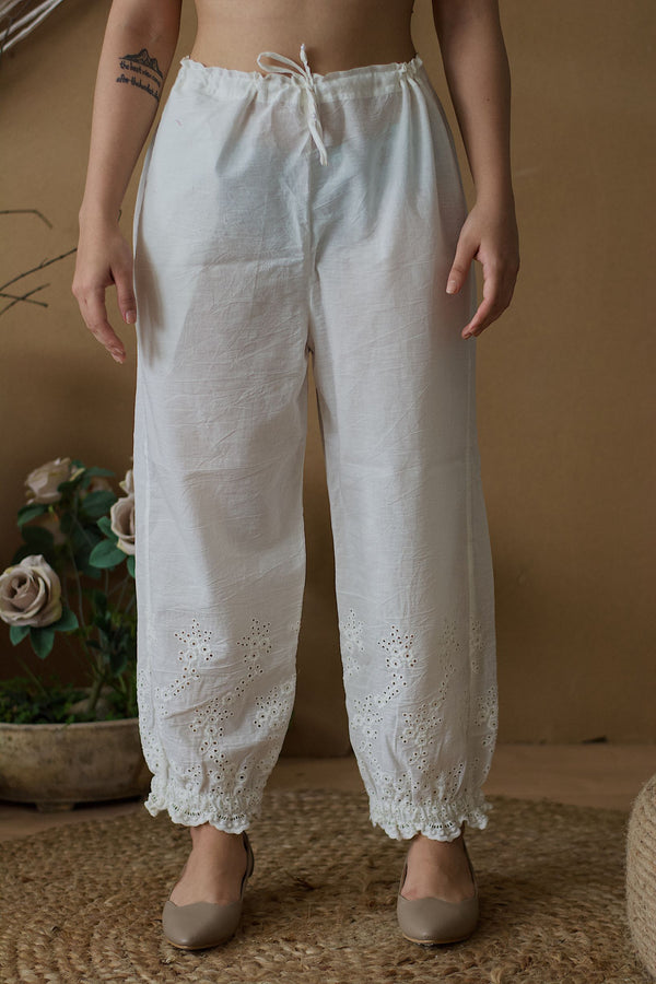 IVORY SCHIFFLI HAREM PANTS - Naaz By Noor