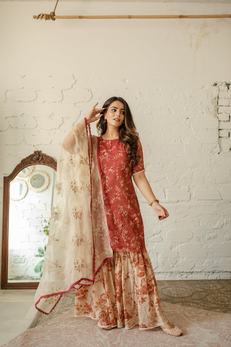 Meethi Reet Lal Mithas - set of 2 - kurta and sharara Naaz By Noor 