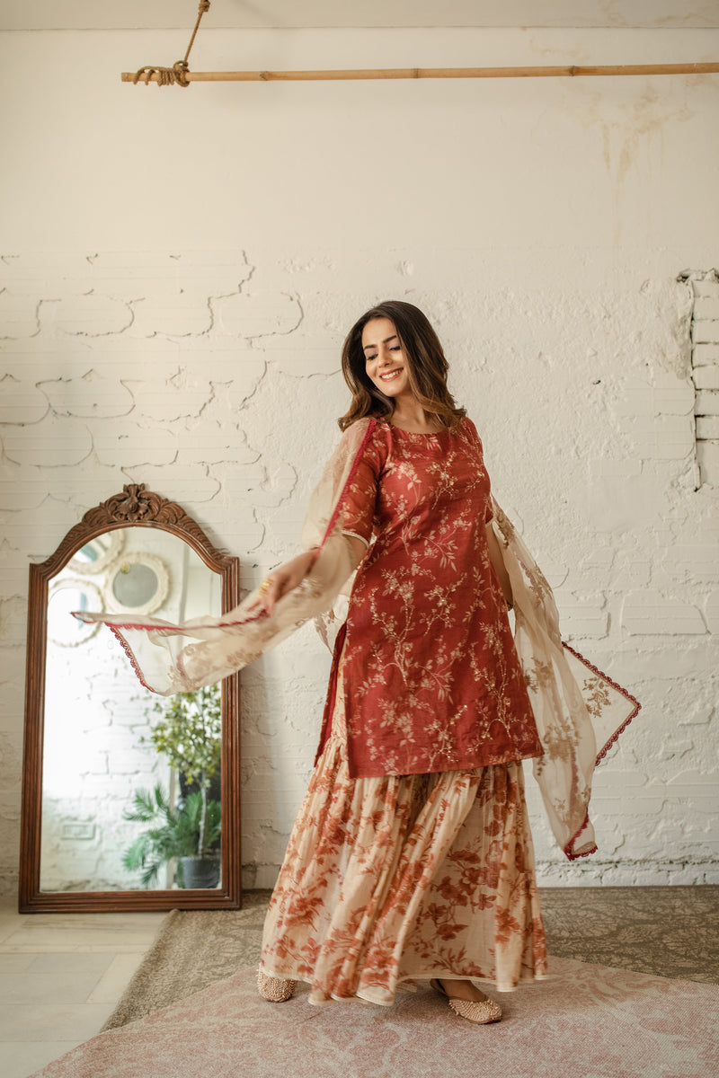 Meethi Reet Lal Mithas - set of 2 - kurta and sharara Naaz By Noor 