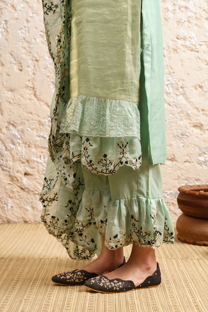 Mint Green Kurta With Pants And Dupatta - Naaz By Noor