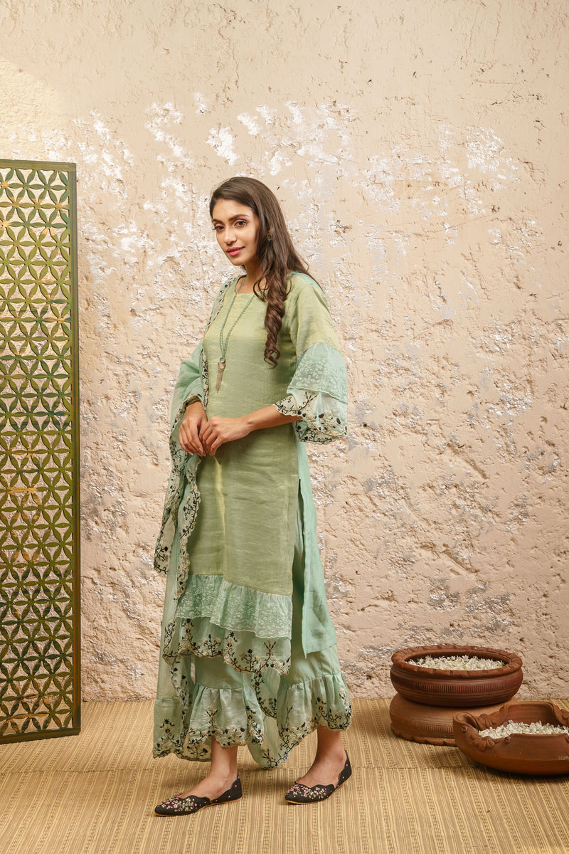 Mint Green Kurta With Pants And Dupatta - Naaz By Noor