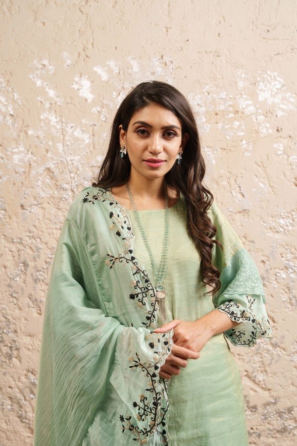 Mint Green Kurta With Pants And Dupatta - Naaz By Noor
