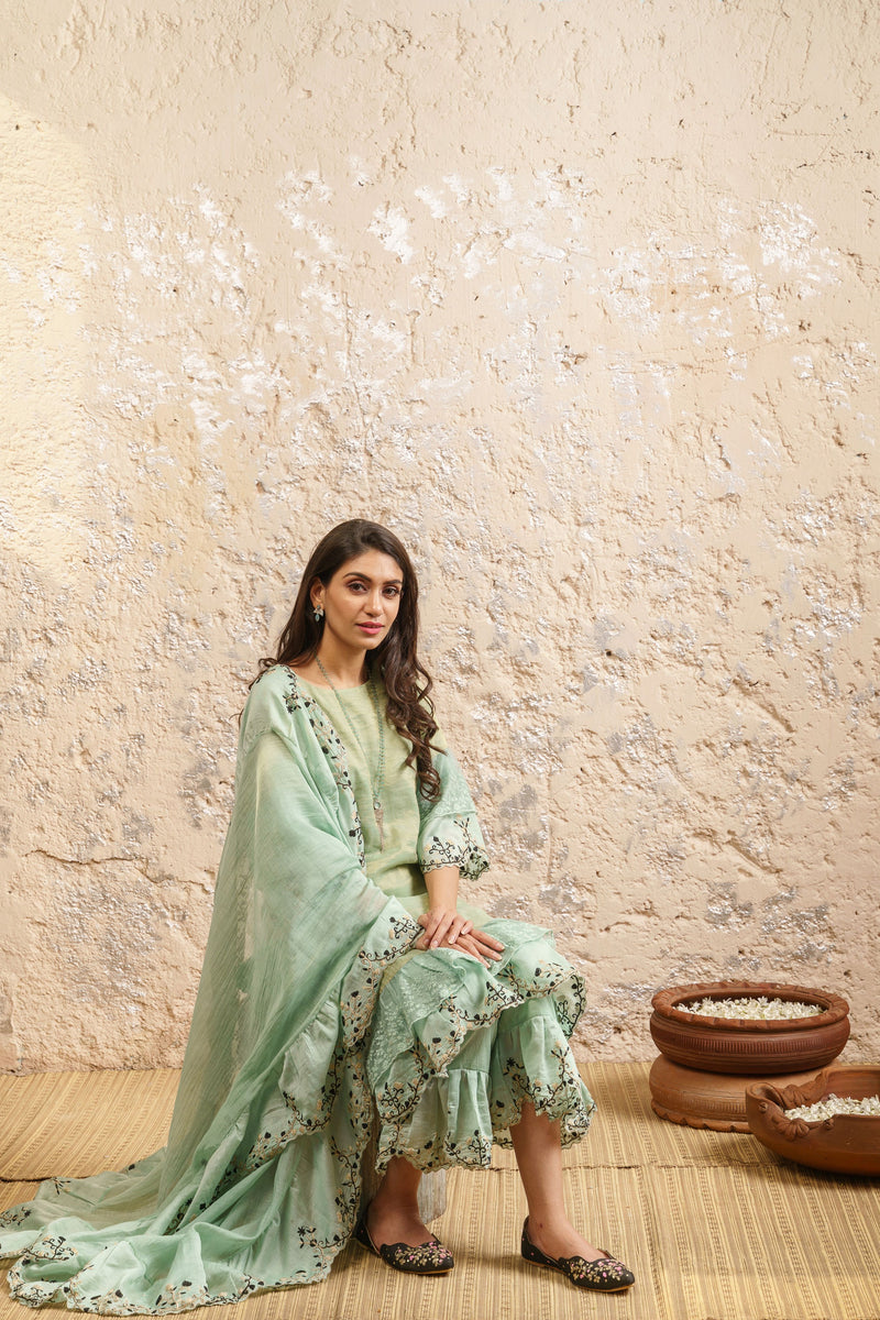 Mint Green Kurta With Pants And Dupatta - Naaz By Noor