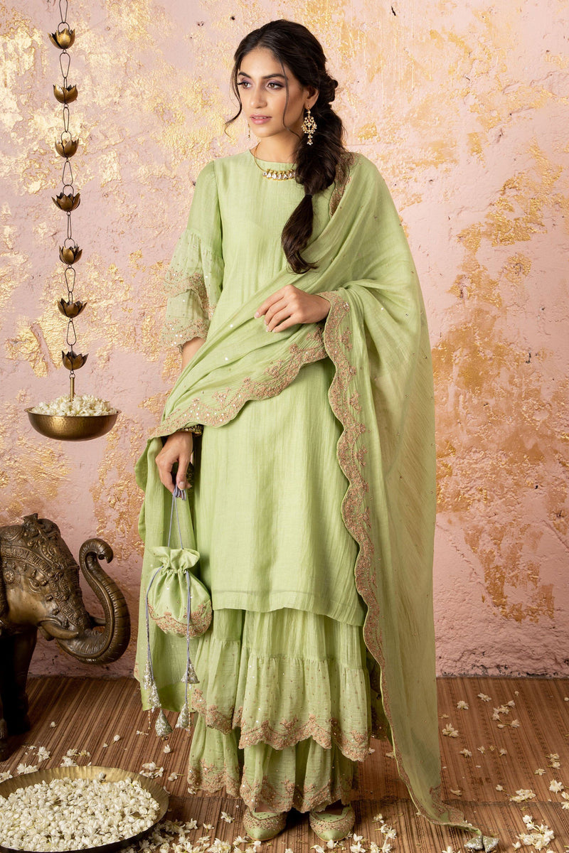 Mint Green Kurta With Sharara And Dupatta - Naaz By Noor