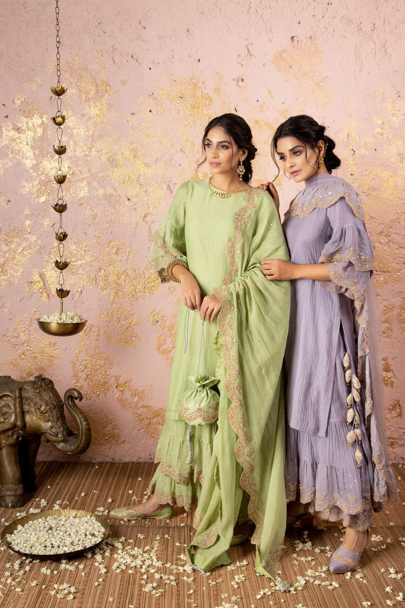 Mint Green Kurta With Sharara And Dupatta - Naaz By Noor