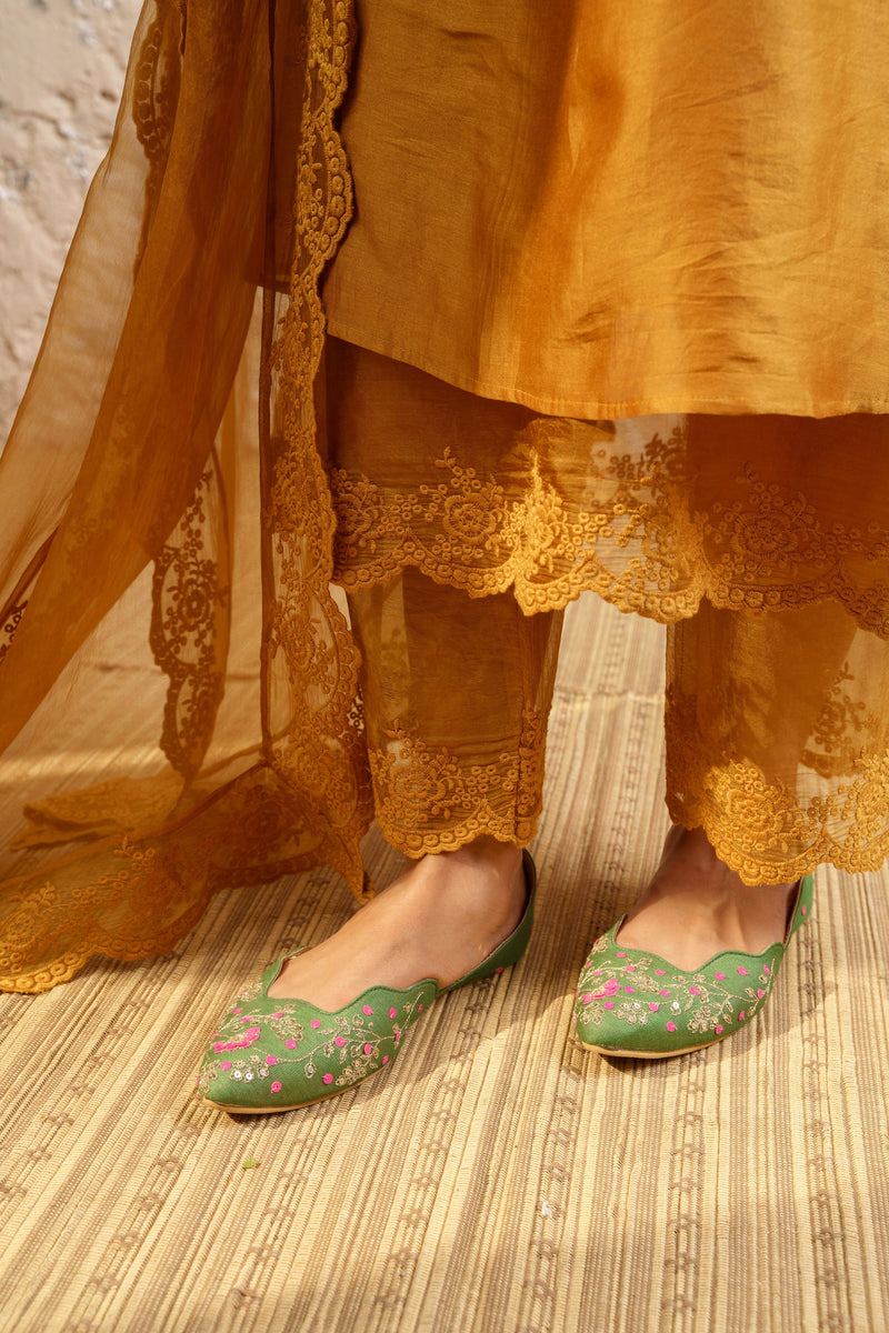 Mustard Embroidered Kurta With Pants And Dupatta - Naaz By Noor