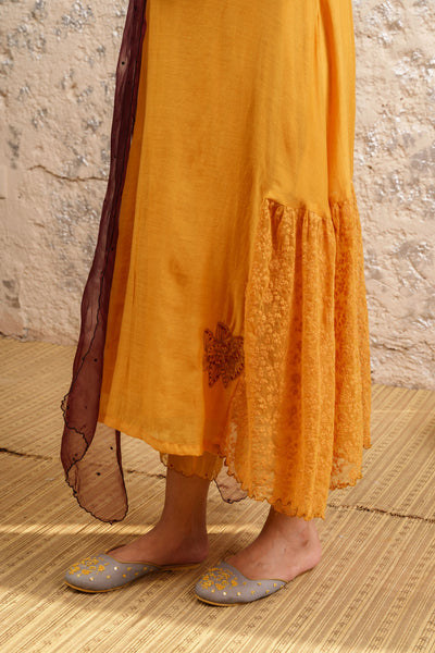 Mustard Kurta With Pants And Dupatta - Naaz By Noor