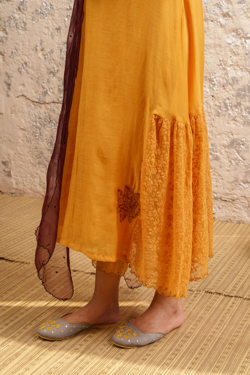 Mustard Kurta With Pants And Dupatta - Naaz By Noor