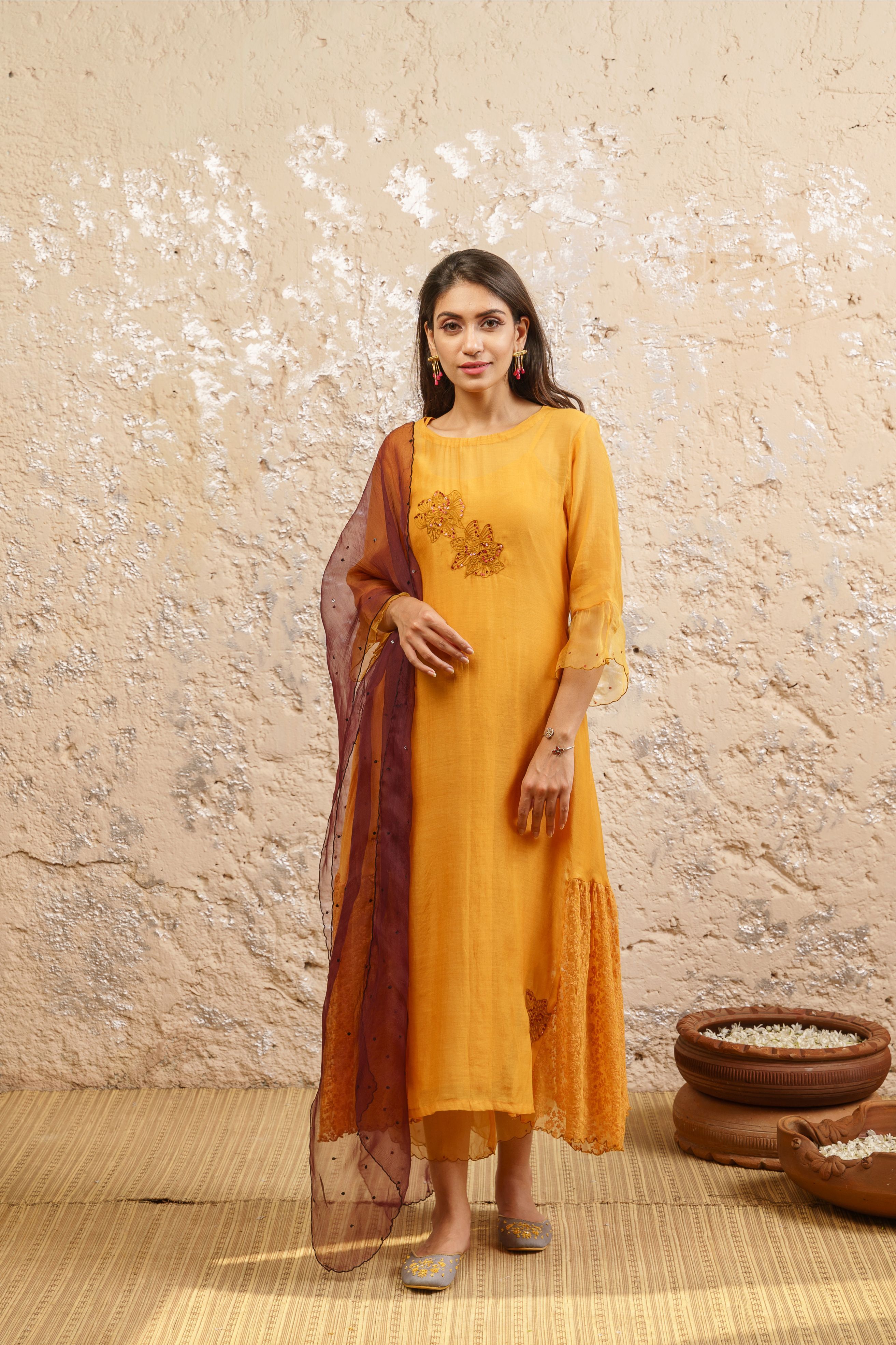 Mustard Kurta With Pants (Without Dupatta) - Naaz By Noor