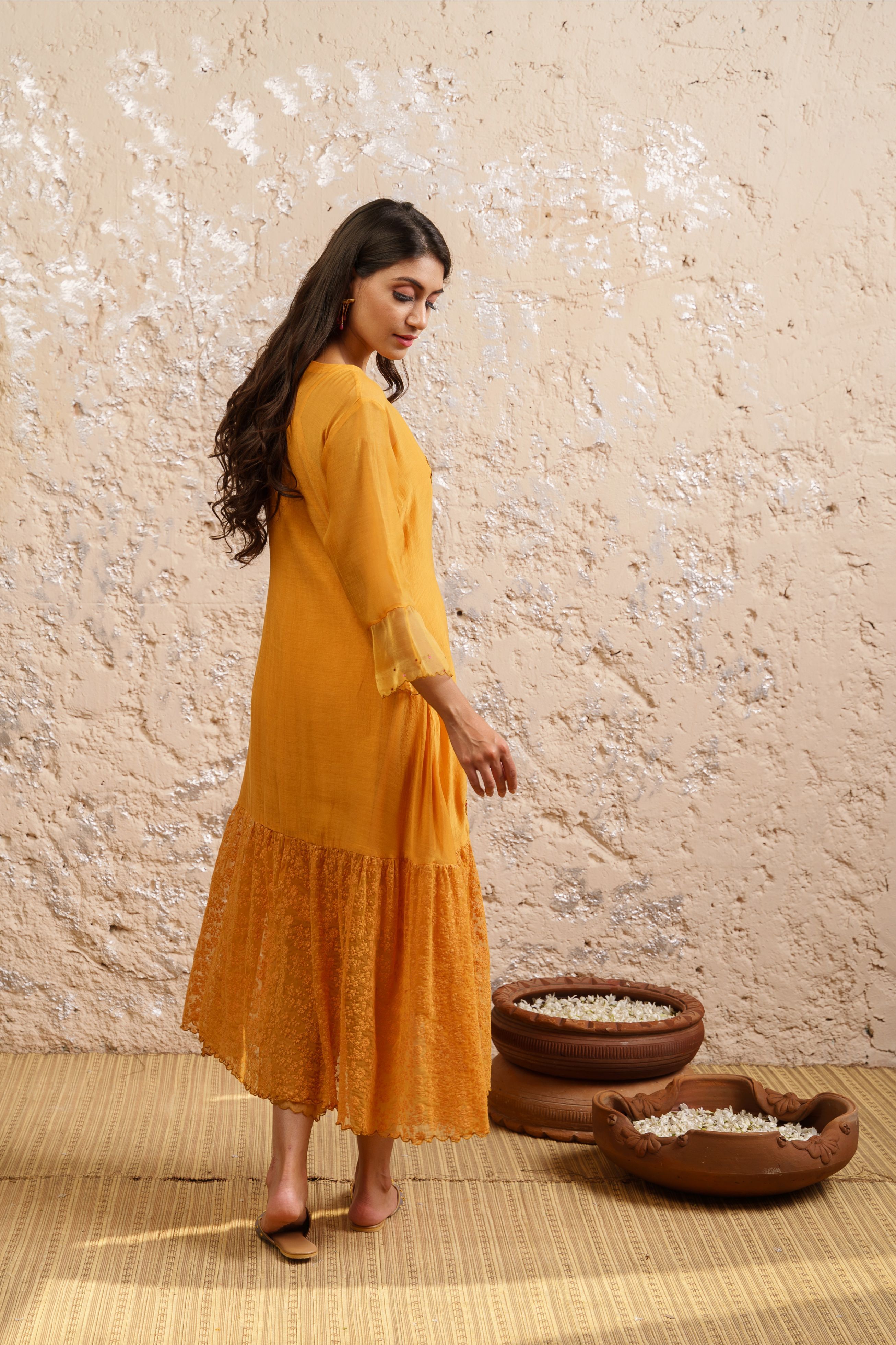 Mustard Kurta With Pants (Without Dupatta) - Naaz By Noor