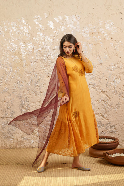 Mustard Kurta With Pants (Without Dupatta) - Naaz By Noor