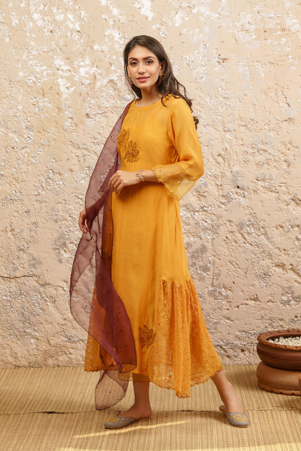 Mustard Kurta With Pants (Without Dupatta) - Naaz By Noor