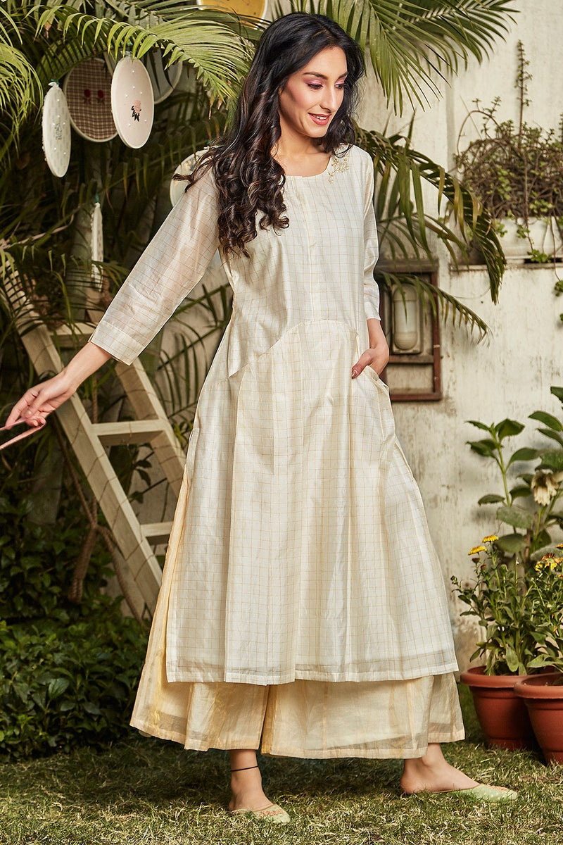 Oatmeal Kurta Set - Naaz By Noor