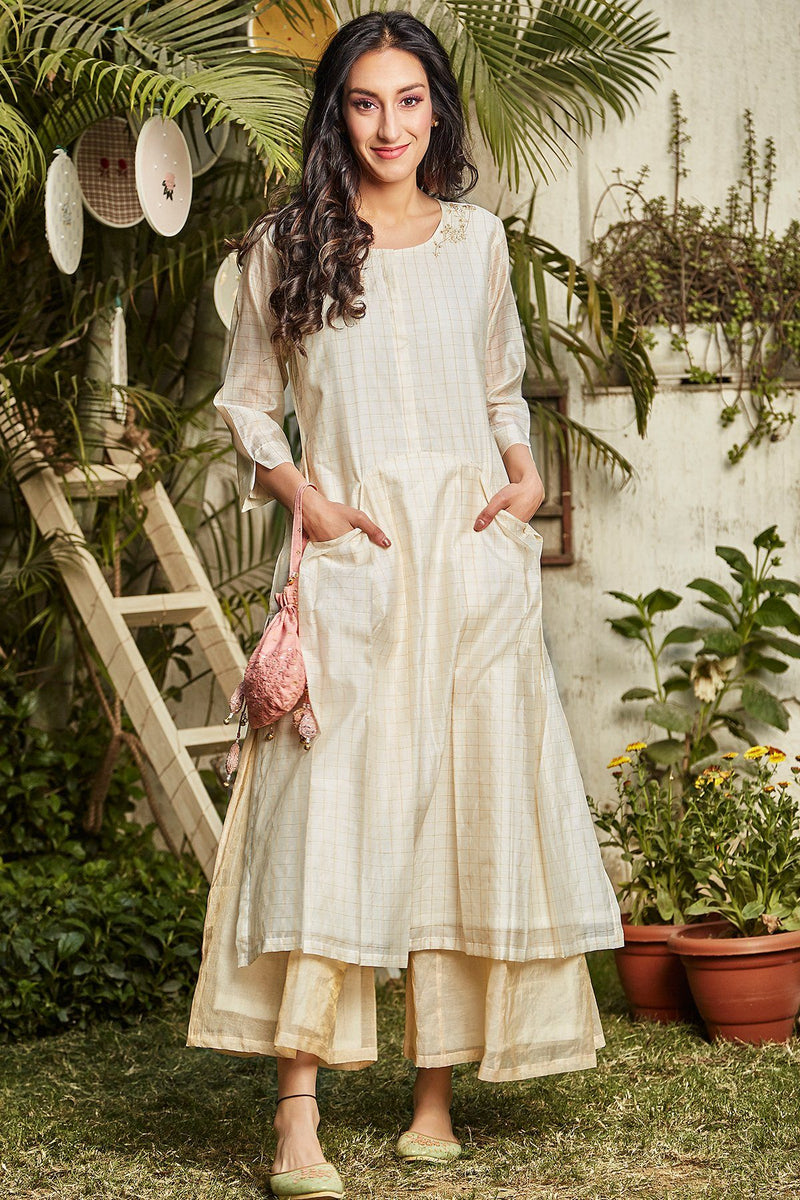 Oatmeal Kurta Set - Naaz By Noor