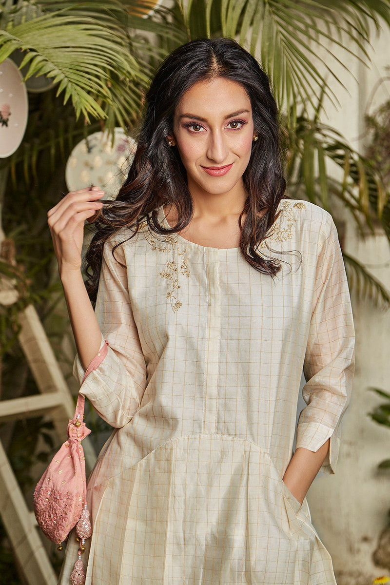 Oatmeal Kurta Set - Naaz By Noor