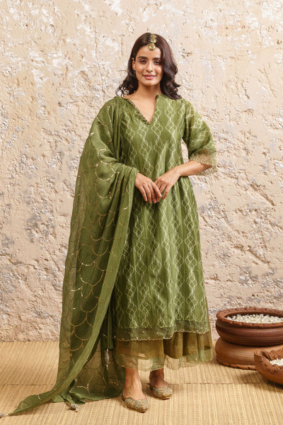 Olive Kurta With Kalidar Sharara And Dupatta - Naaz By Noor