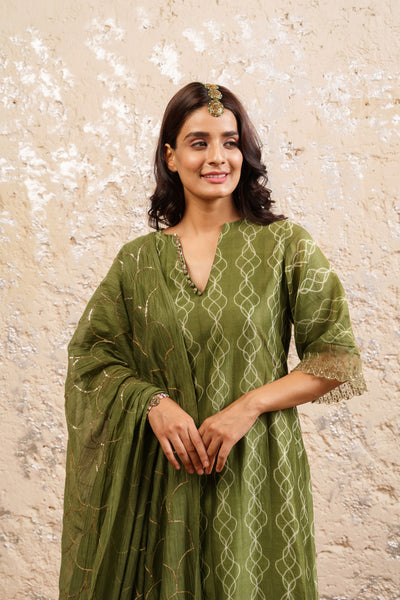 Olive Kurta With Kalidar Sharara And Dupatta - Naaz By Noor