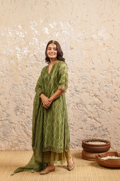 Olive Kurta With Kalidar Sharara And Dupatta - Naaz By Noor