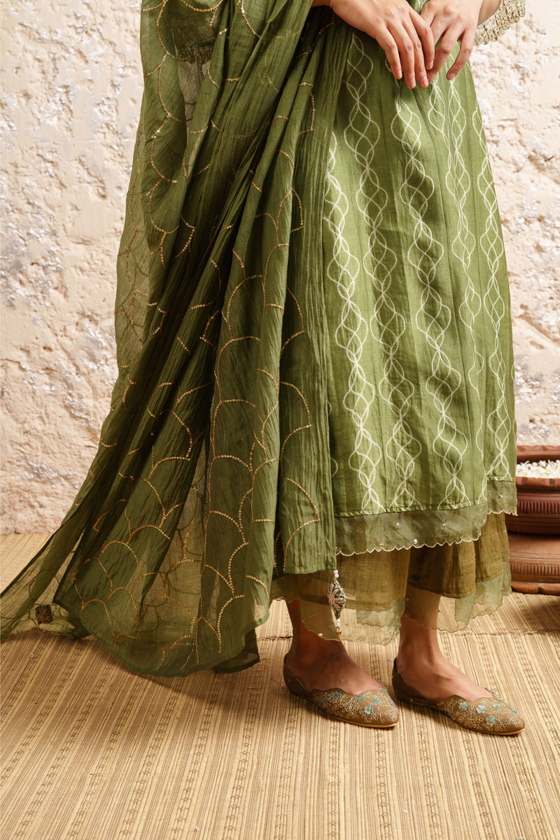 Olive Kurta With Kalidar Sharara And Dupatta - Naaz By Noor