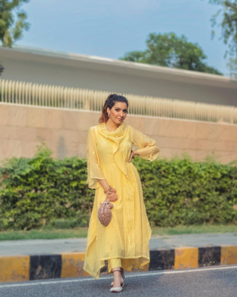 Pale yellow iris ensemble ( with dupatta ) - Naaz By Noor