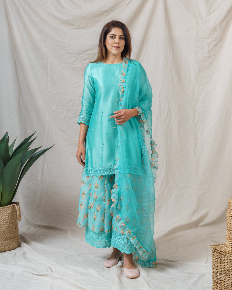 Paradise green sharara ensemble set of 3 ( kurta , dupatta and sharara) - Naaz By Noor