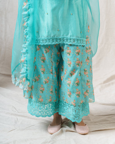 Paradise green sharara ensemble set of 3 ( kurta , dupatta and sharara) - Naaz By Noor
