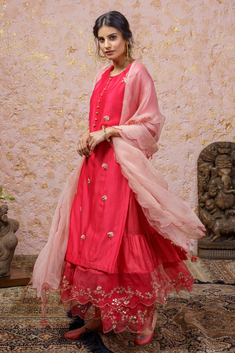 Paradise Pink Kurta Set With Sharara And Dupatta - Naaz By Noor