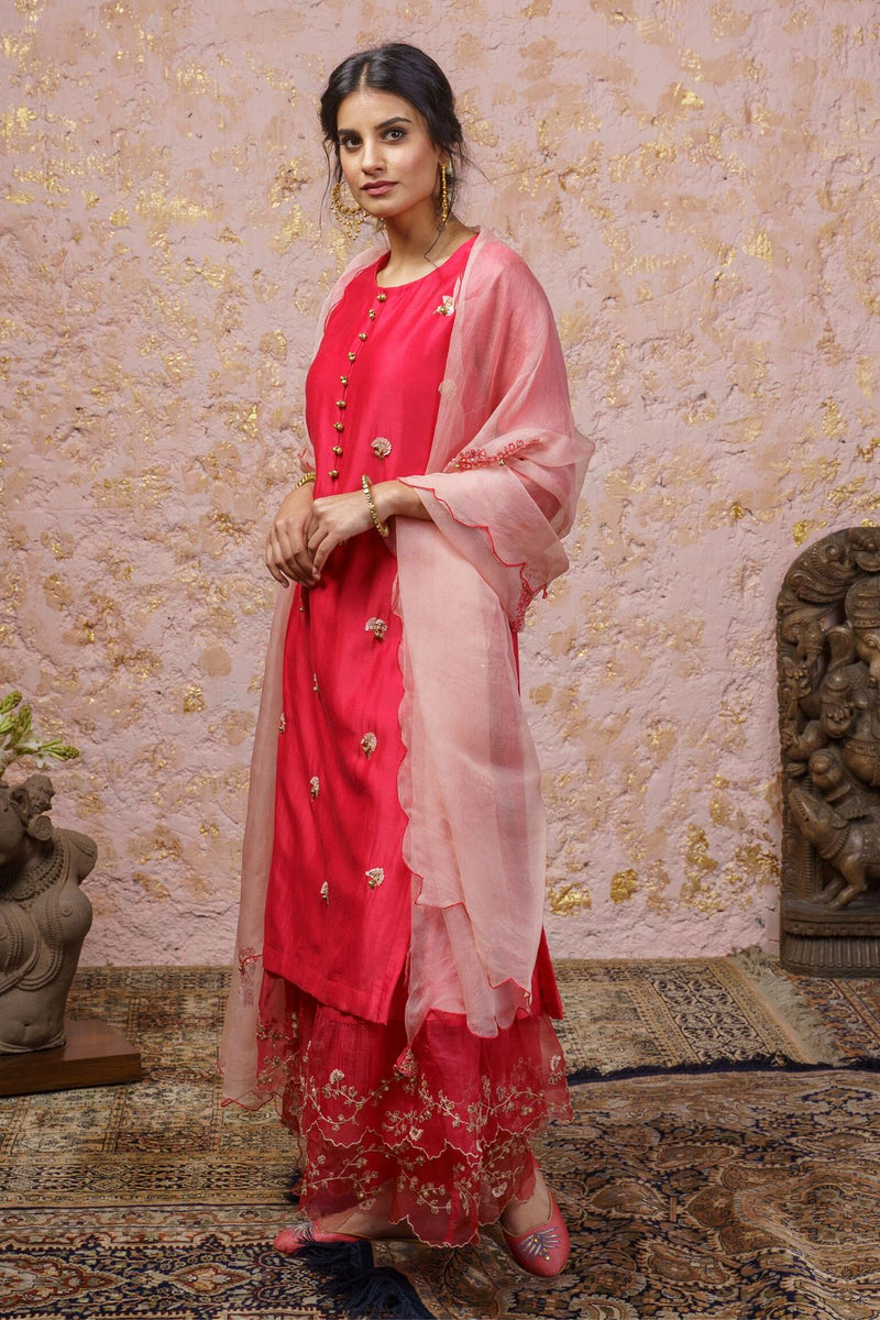 Paradise Pink Kurta Set With Sharara And Dupatta - Naaz By Noor