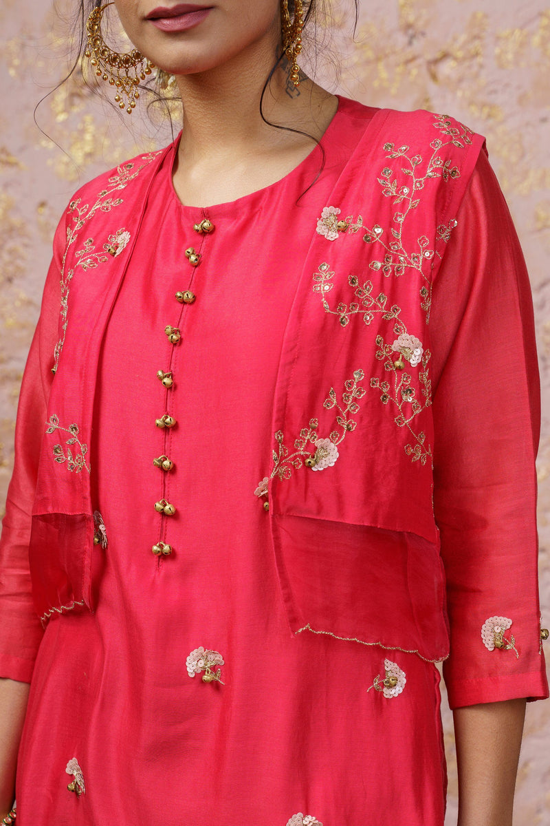 Paradise Pink Kurta With Koti And Pants - Naaz By Noor