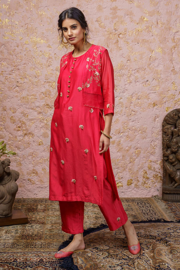 Paradise Pink Kurta With Koti And Pants - Naaz By Noor