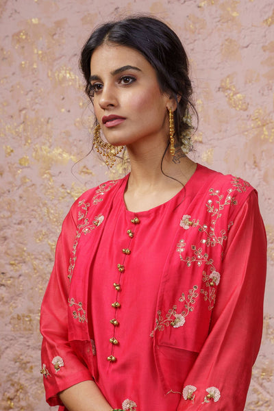 Paradise Pink Kurta With Koti And Pants - Naaz By Noor