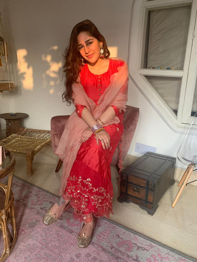Paradise Pink Kurta With Koti And Pants - Naaz By Noor