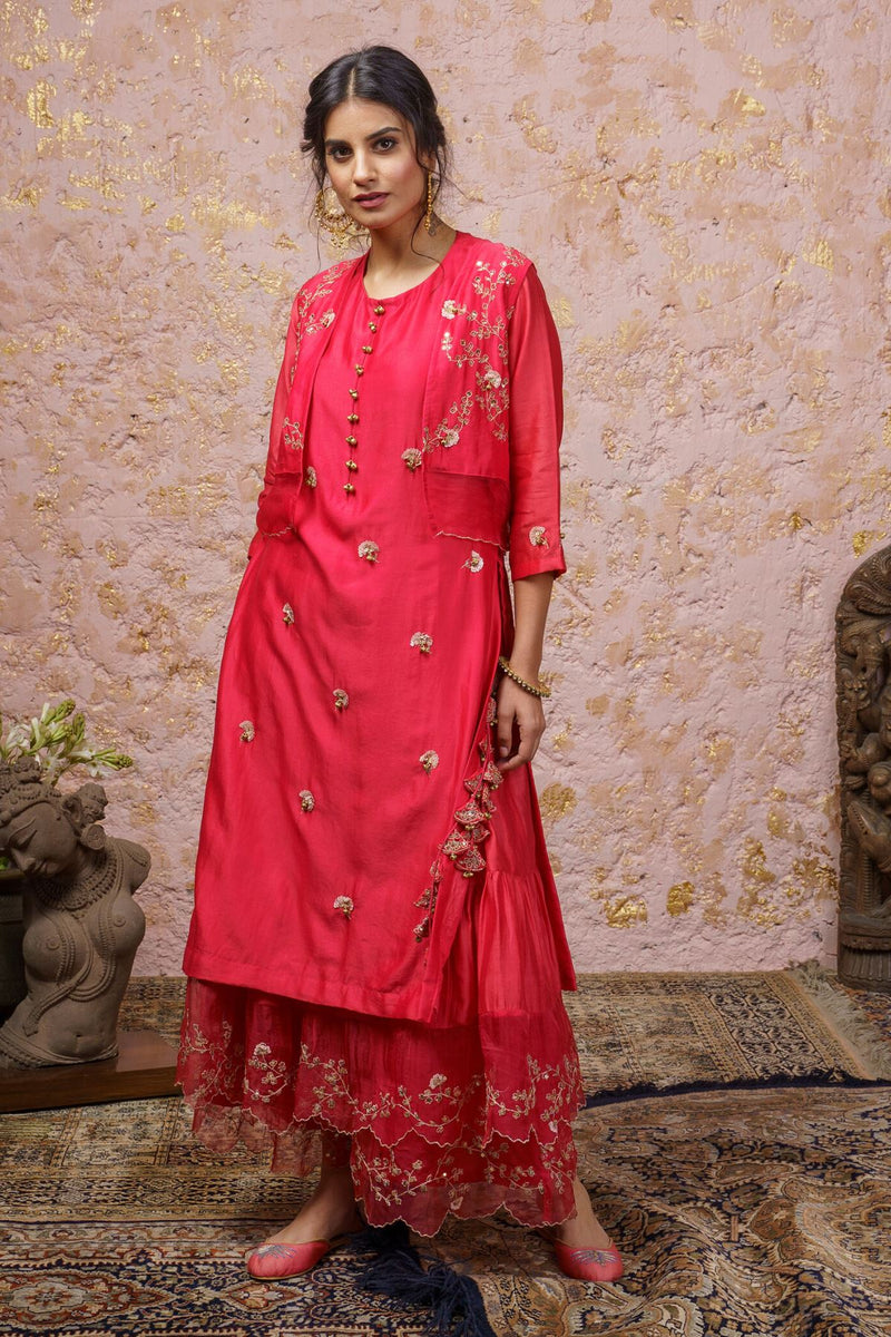 Paradise Pink Kurta With Koti And Sharara - Naaz By Noor