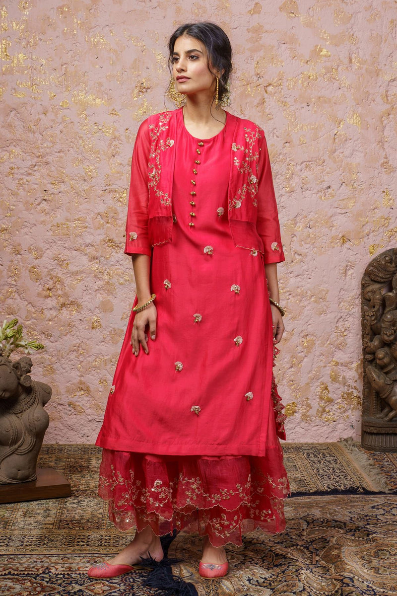 Paradise Pink Kurta With Koti And Sharara - Naaz By Noor