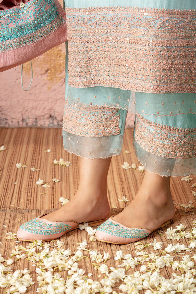 Pastel Blue KurtaSet With Pants And Dupatta - Naaz By Noor