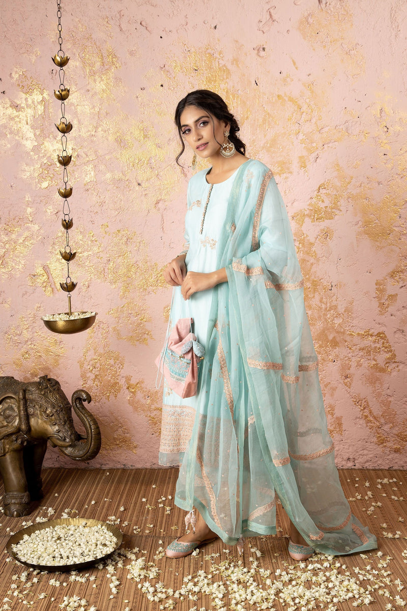 Floral Printed Beads, Resham & Sequins Embroidered Kurta with Pants & –  FASHOR