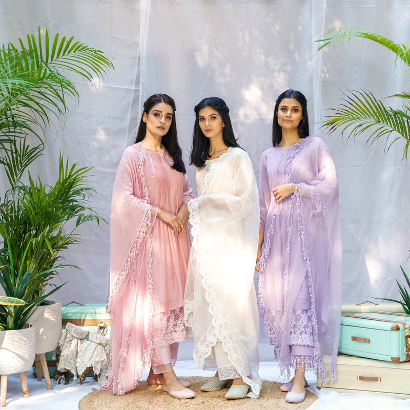 Pearl White ensemble-set of 3 - Naaz By Noor