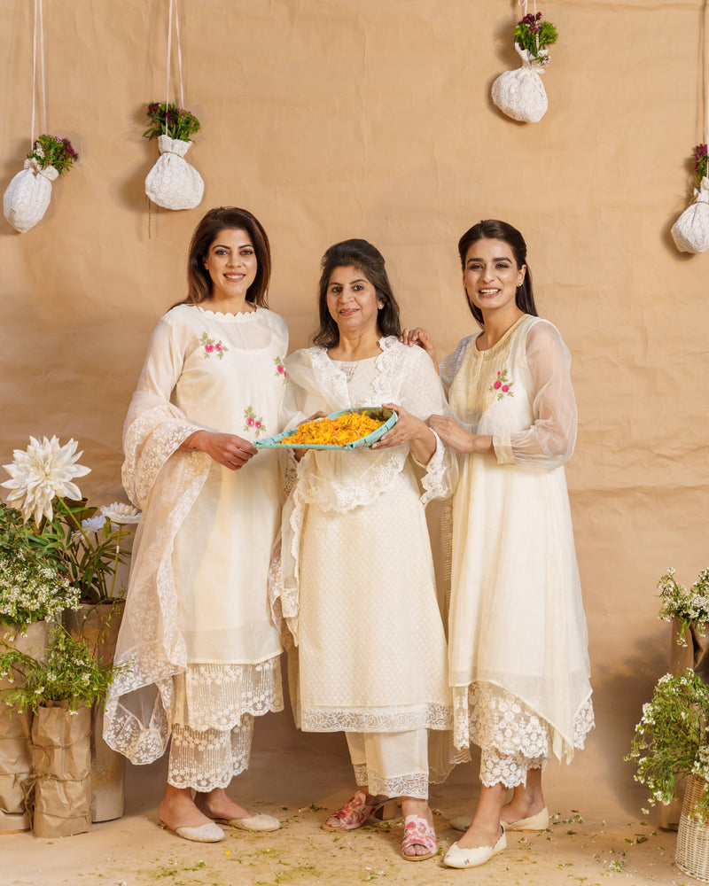 Pearl White ensemble-set of 3 - Naaz By Noor