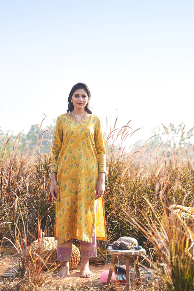 peeli bela- set of 2 ( kurta with pants) Naaz By Noor 