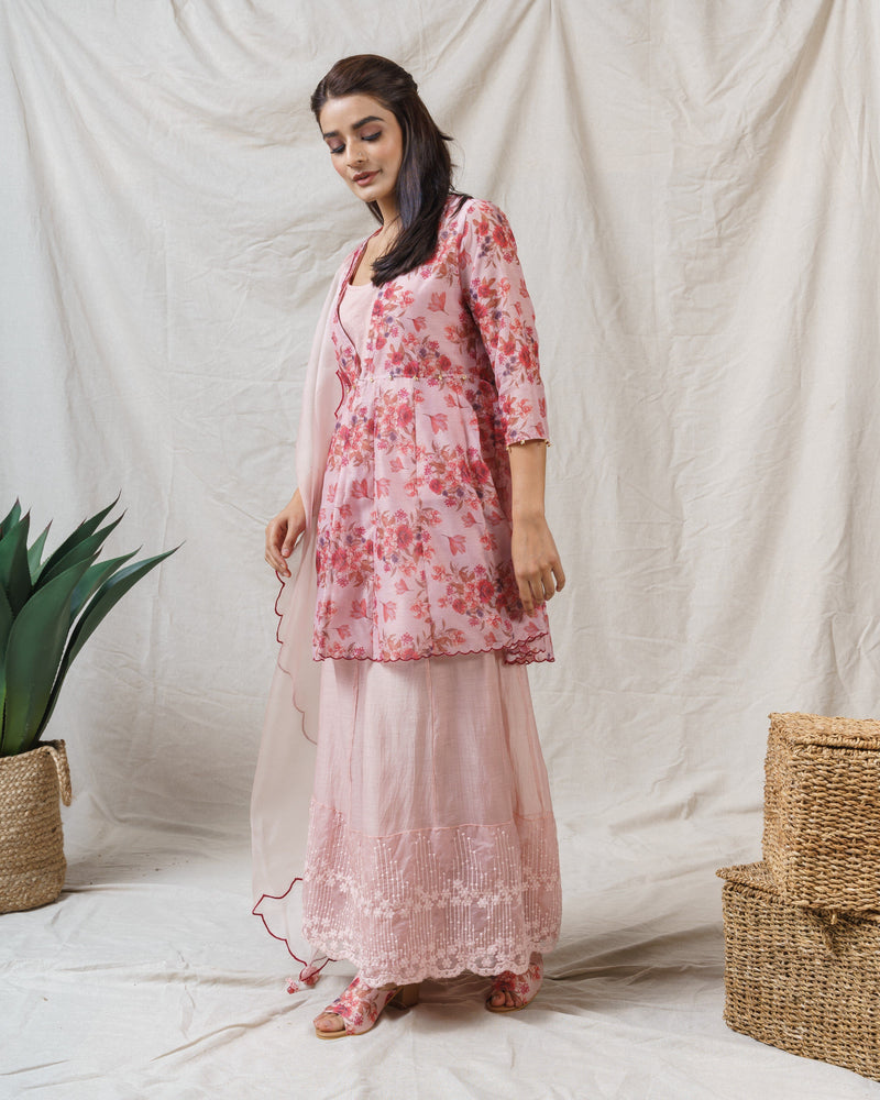 Peony Pink Printed ensemble-set of 2 ( without dupatta ) - Naaz By Noor