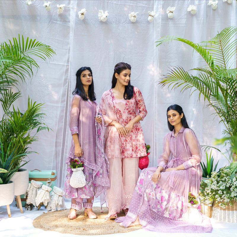 Peony Pink Printed ensemble-set of 3 - Naaz By Noor