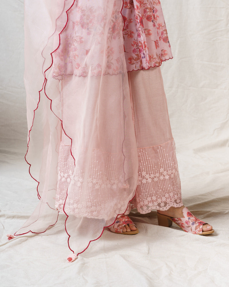 Peony Pink Printed ensemble-set of 3 - Naaz By Noor