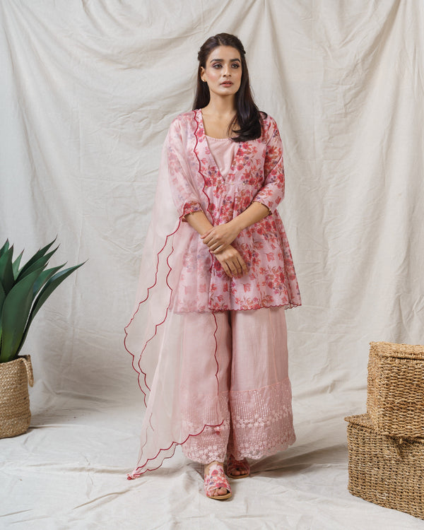 Peony Pink Printed ensemble-set of 3 - Naaz By Noor